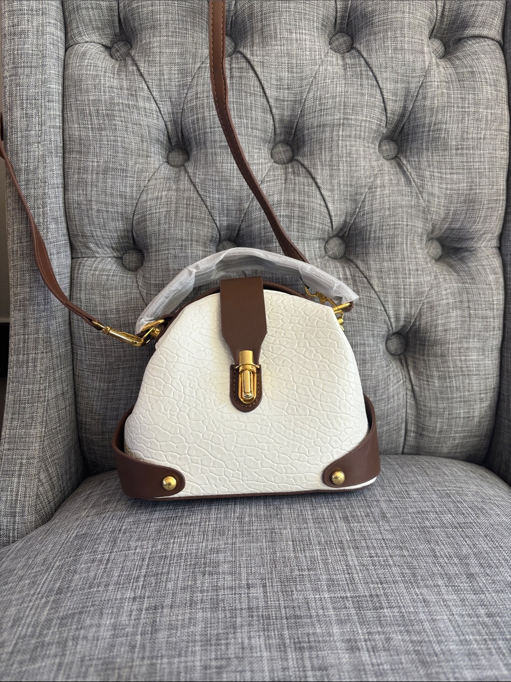 White and Brown Crossbody Satchel Bag - Chic Women's Handbag